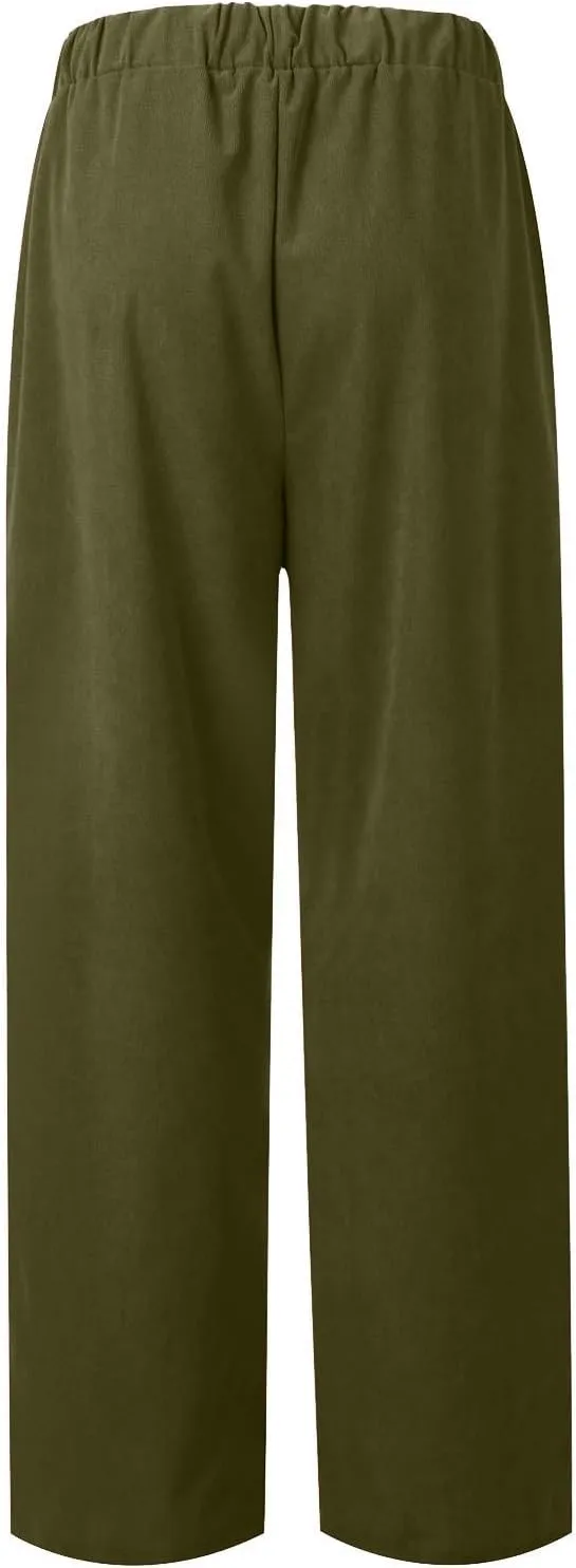 Women's Corduroy Pants Casual High Waist Straight Leg Pants Solid Color Comfy Baggy Pants Trousers with Pockets