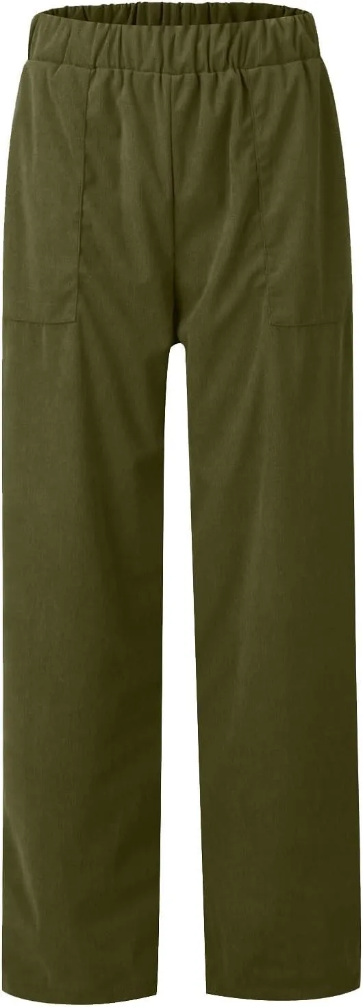 Women's Corduroy Pants Casual High Waist Straight Leg Pants Solid Color Comfy Baggy Pants Trousers with Pockets