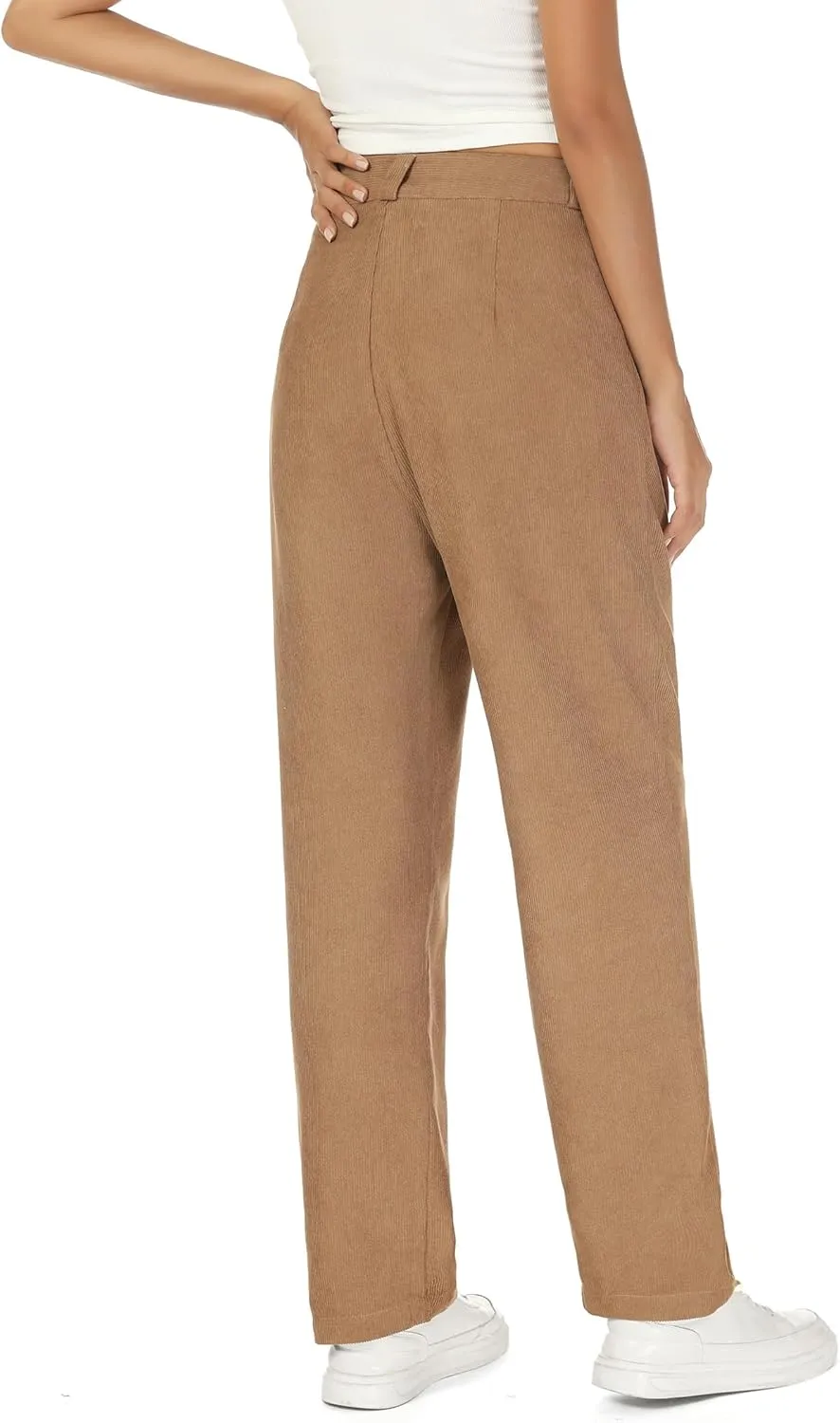 Womens Corduroy Pants High Waist Straight Leg Casual Pants with Pockets Slim Fit Trousers