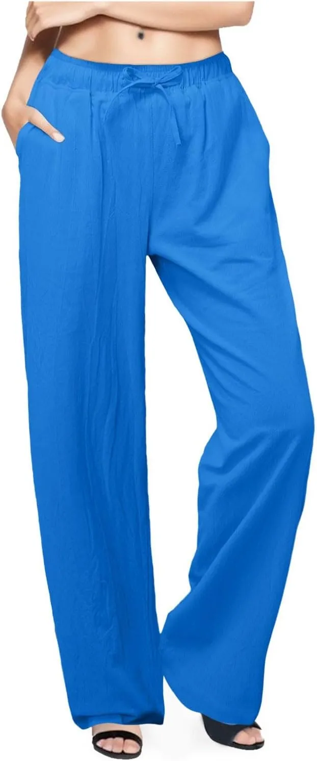 Women's Cotton Linen Pants,Summer Wide Leg Casual Loose Drawstring High Waist Palazzo Pants Trousers with Pockets