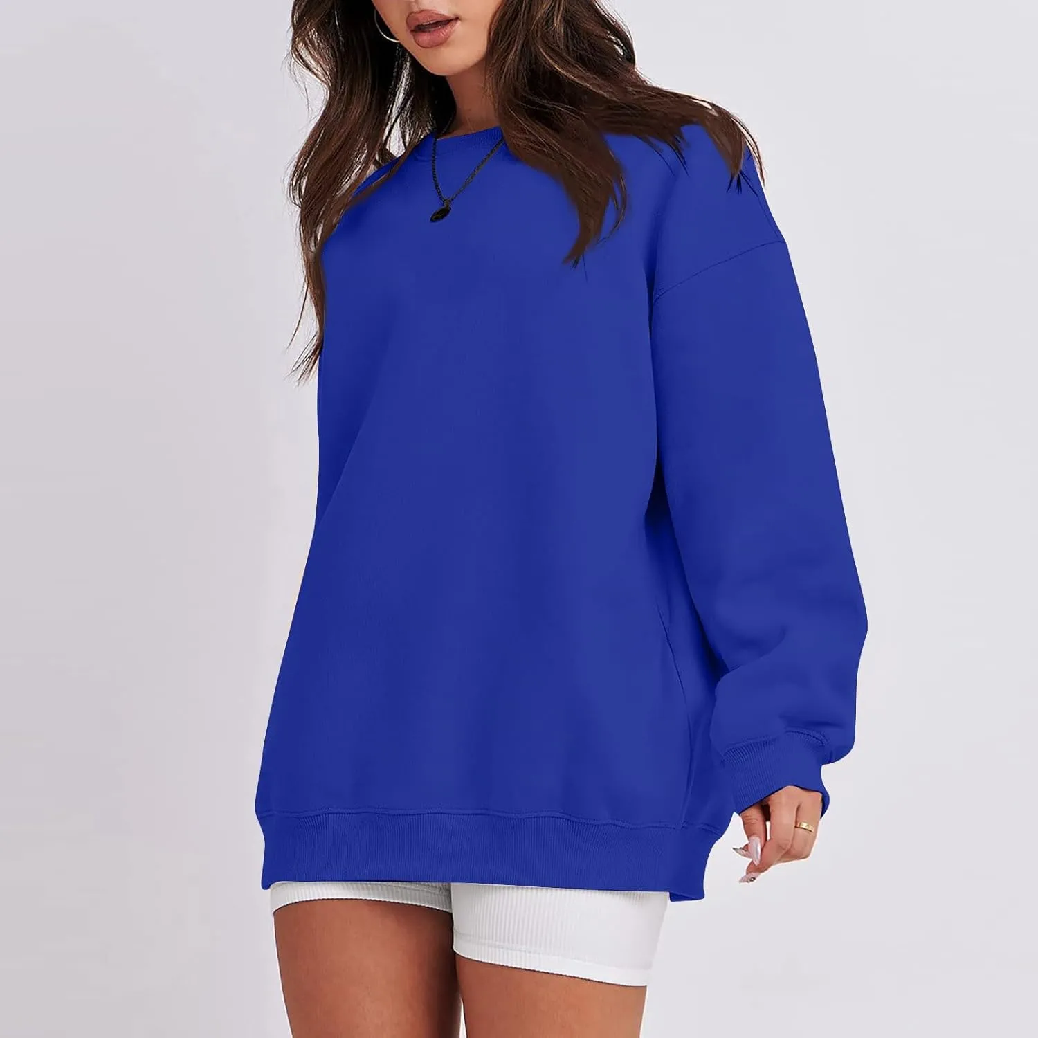 Women's Crewneck Sweatshirts 2024 Womens Fashion Long Sleeve Solid Colour Loose Fit Pullover Sweatshirt Tops