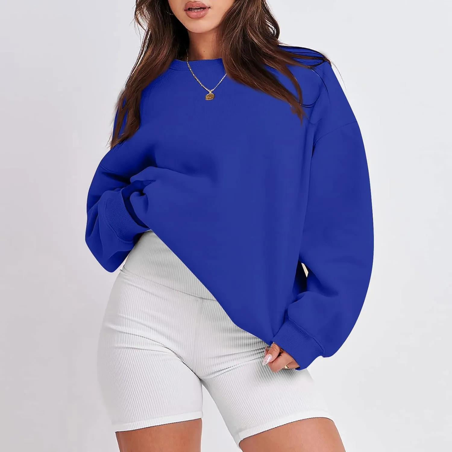 Women's Crewneck Sweatshirts 2024 Womens Fashion Long Sleeve Solid Colour Loose Fit Pullover Sweatshirt Tops