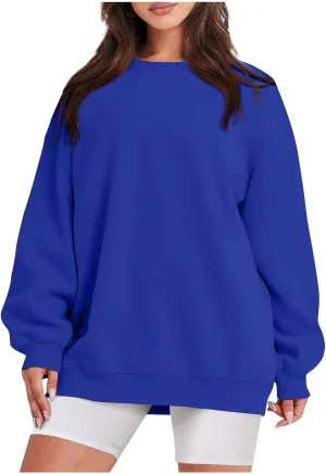 Women's Crewneck Sweatshirts 2024 Womens Fashion Long Sleeve Solid Colour Loose Fit Pullover Sweatshirt Tops