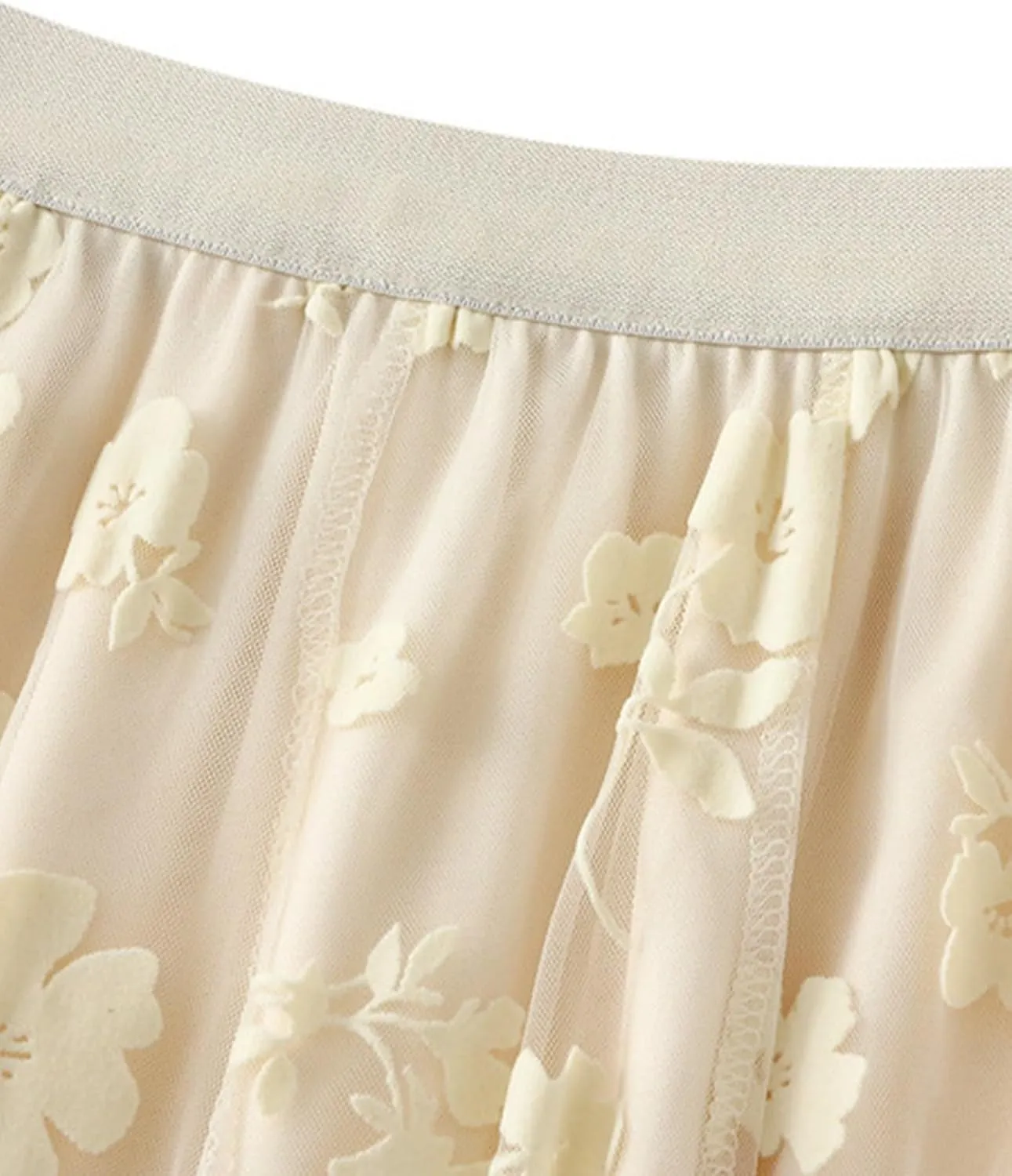 Womens Floral Tulle Fairy Midi Skirts Casual High Waisted A Line Pleated Flowy Flared Skirt