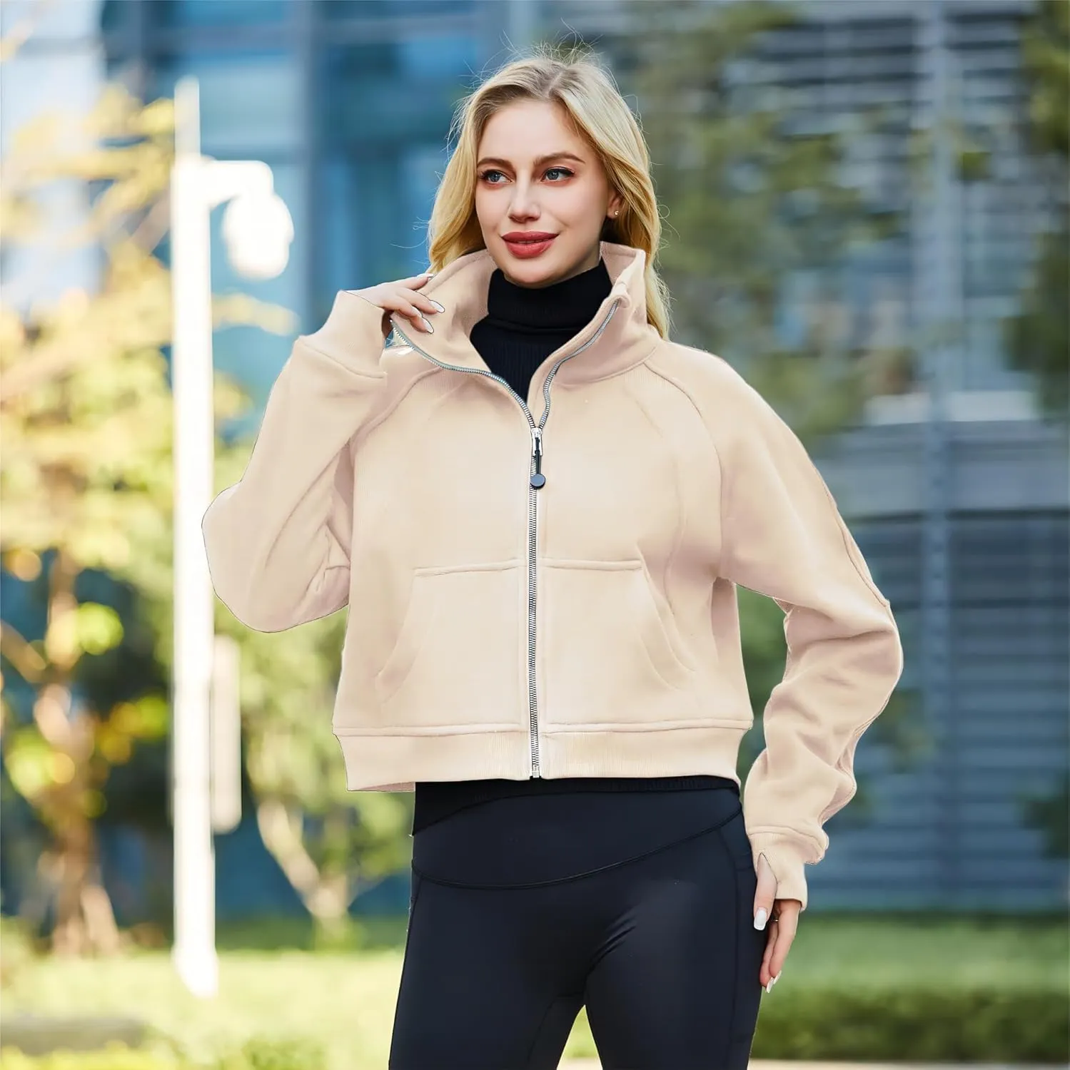 Womens Half Zip Sweatshirt Jacket Pullover Fleece Lined Hoodies Fall Outfits Clothes Crop Tops Sweater Thumb Hole