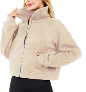 Womens Half Zip Sweatshirt Jacket Pullover Fleece Lined Hoodies Fall Outfits Clothes Crop Tops Sweater Thumb Hole