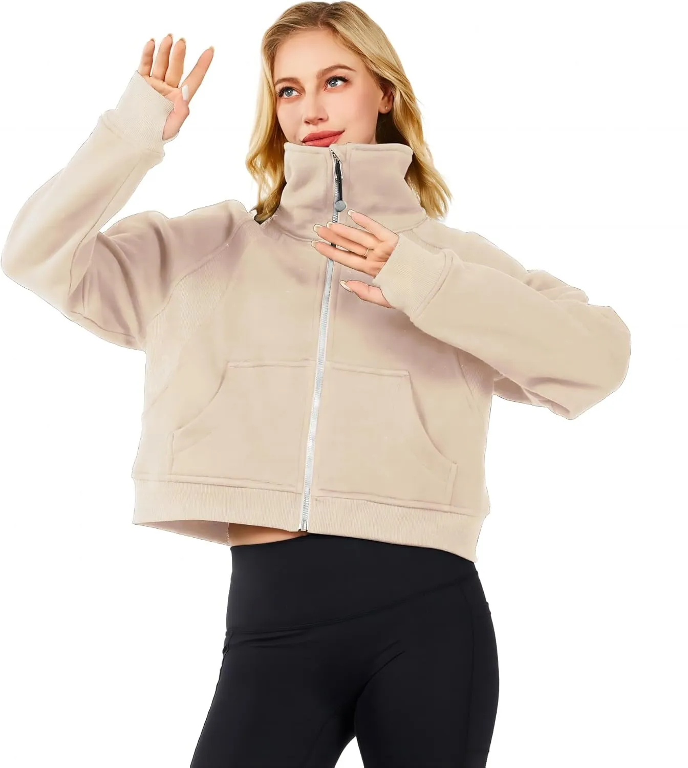 Womens Half Zip Sweatshirt Jacket Pullover Fleece Lined Hoodies Fall Outfits Clothes Crop Tops Sweater Thumb Hole