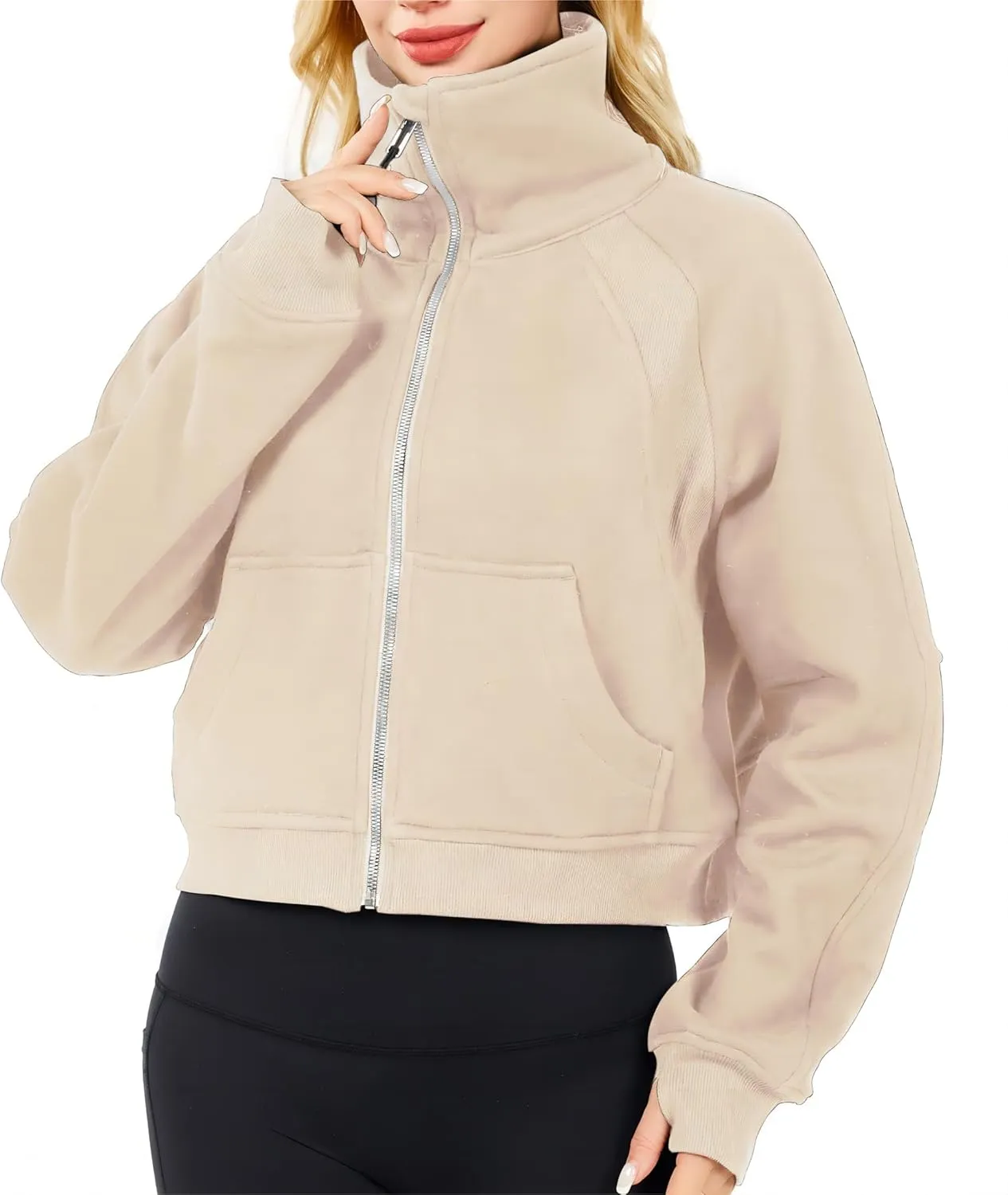 Womens Half Zip Sweatshirt Jacket Pullover Fleece Lined Hoodies Fall Outfits Clothes Crop Tops Sweater Thumb Hole
