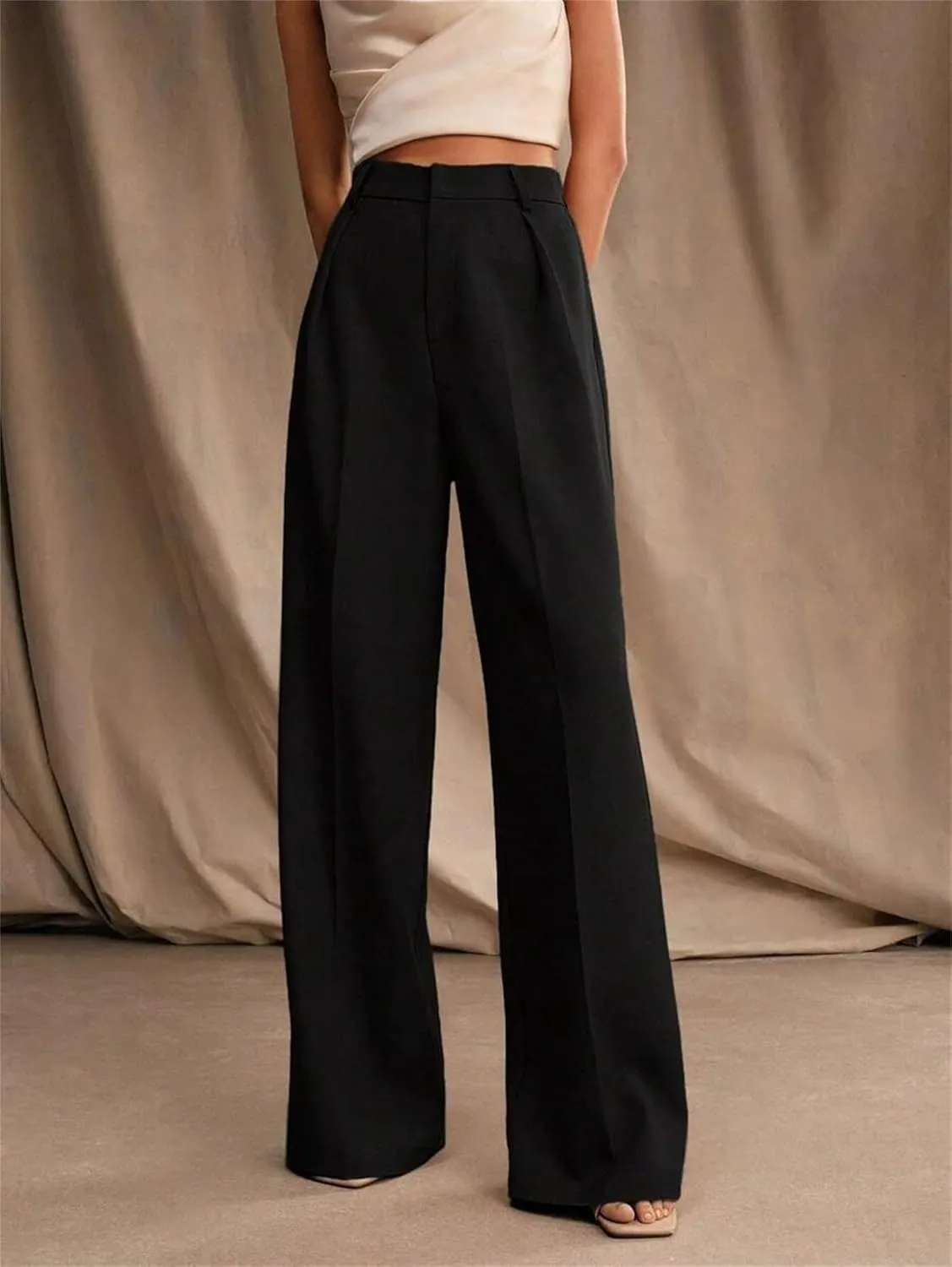 Women's High Waist Casual Wide Leg Palazzo Pants Business Work Trousers Long Straight Suit Pants Flowy Trousers with Pockets
