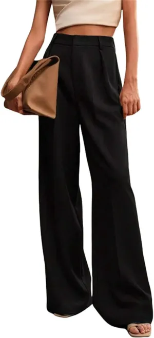 Women's High Waist Casual Wide Leg Palazzo Pants Business Work Trousers Long Straight Suit Pants Flowy Trousers with Pockets