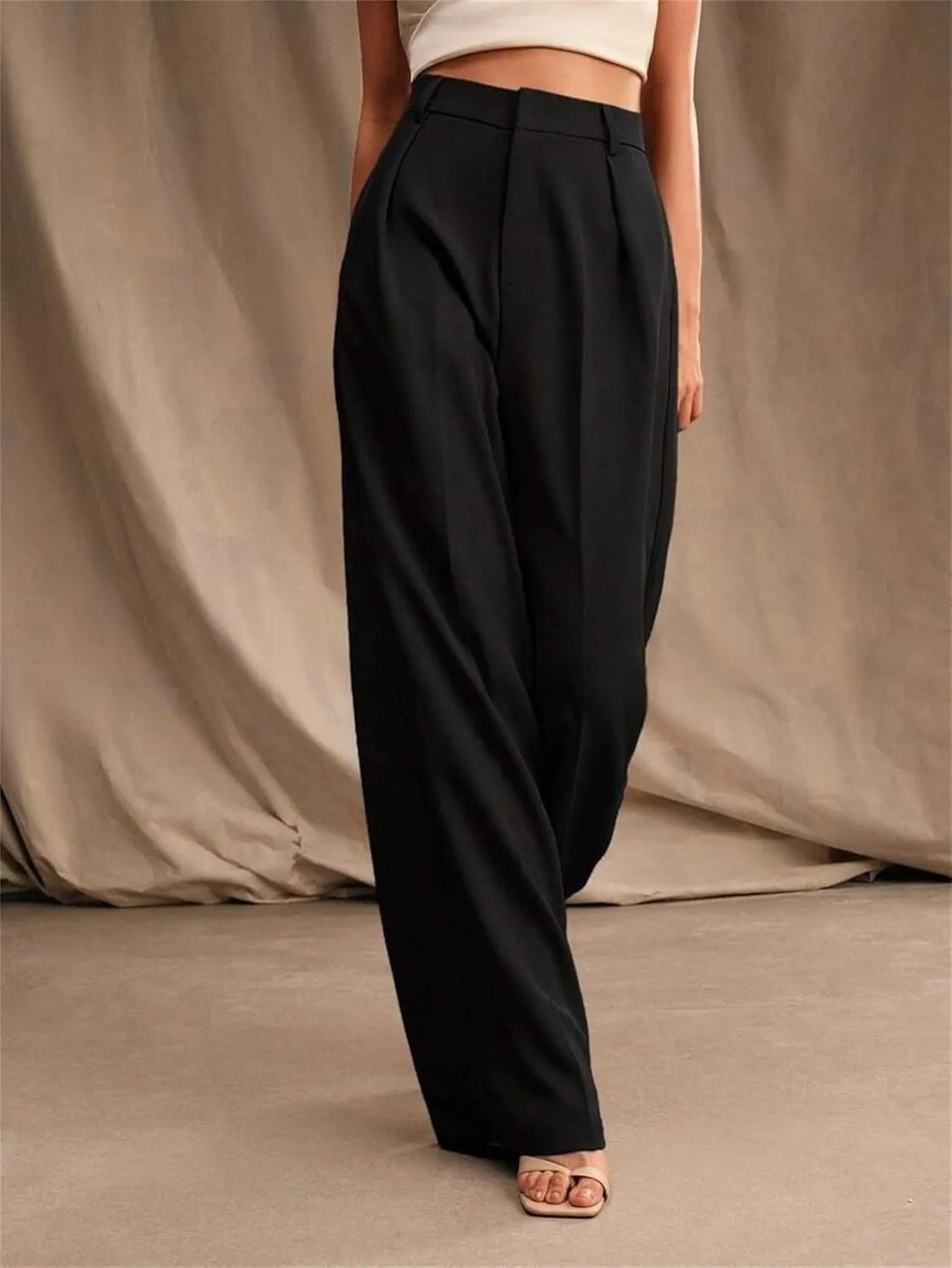 Women's High Waist Casual Wide Leg Palazzo Pants Business Work Trousers Long Straight Suit Pants Flowy Trousers with Pockets