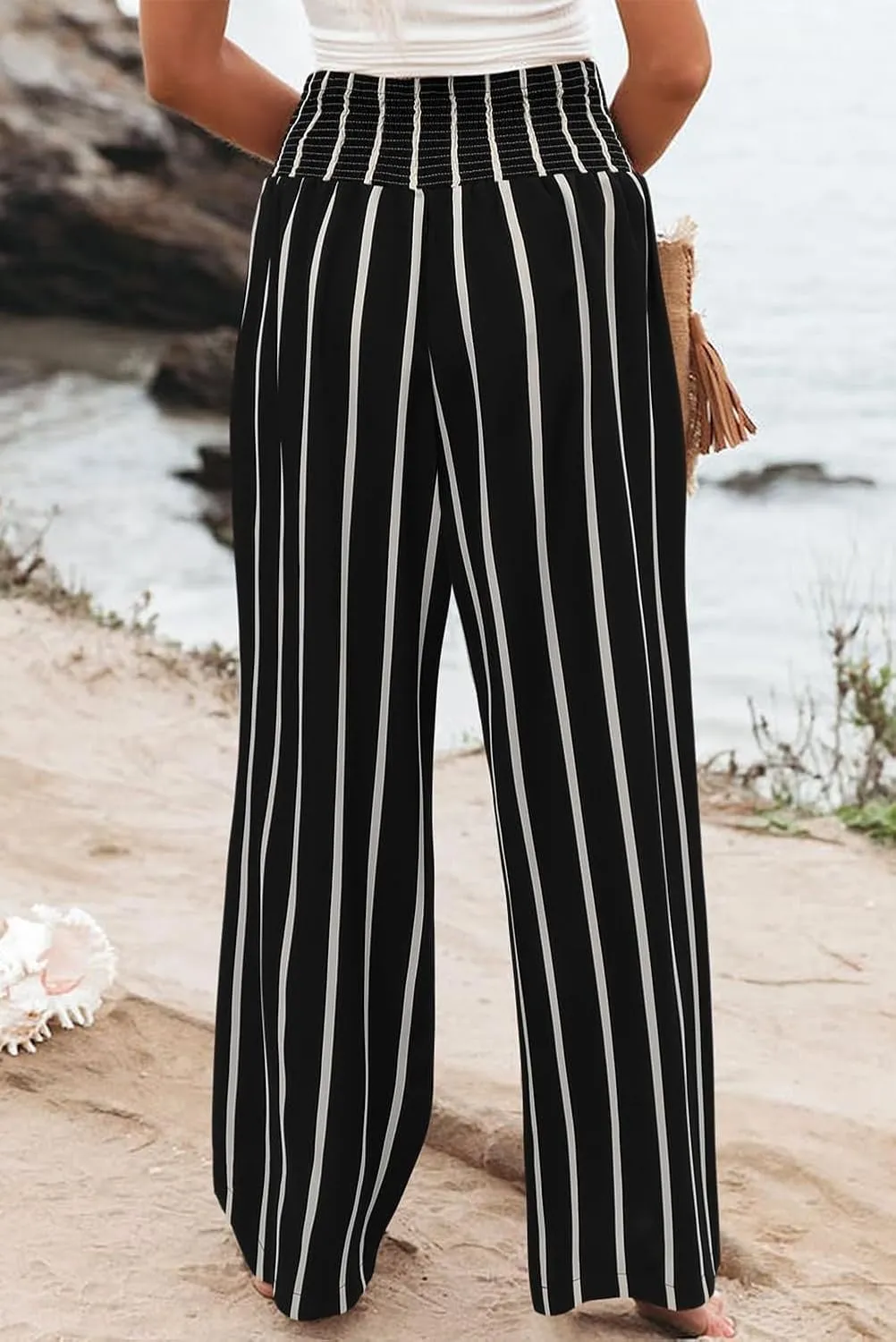 Womens High Waisted Wide Leg Palazzo Pants Casual Lounge Boho Flowy Pants with Pockets