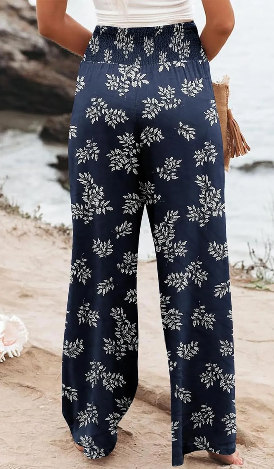 Womens High Waisted Wide Leg Palazzo Pants Casual Lounge Boho Flowy Pants with Pockets