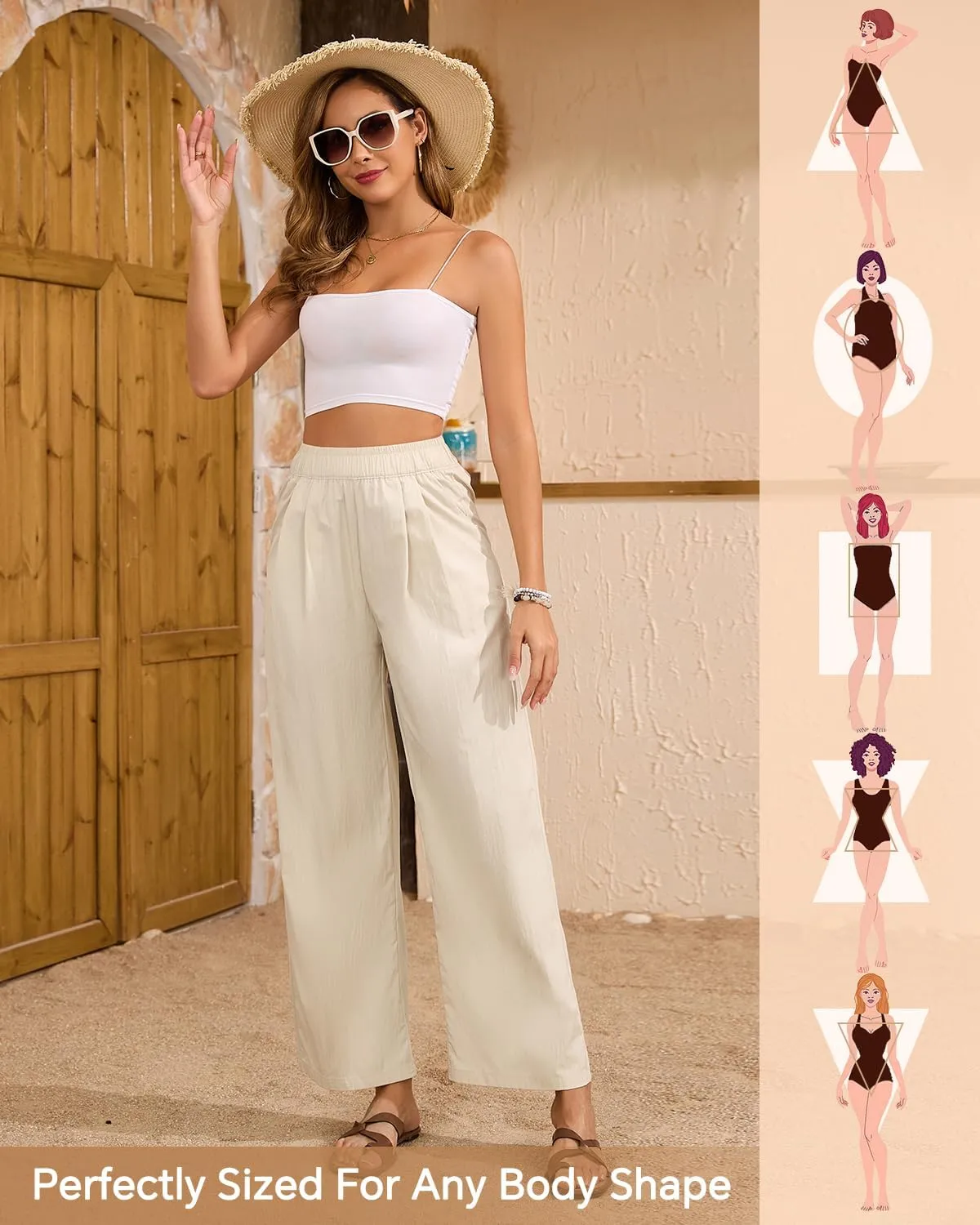 Women's High Waisted Wide Leg Pants 2025 Summer Casual Palazzo Pants Lounge Flowy Beach Trousers with Pockets