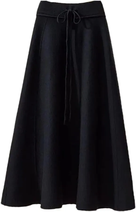 Women's Knitted Skirt Solid Color Stretch High Waist Tie Office A Line Pleated Midi Skirts