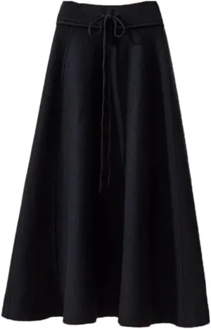Women's Knitted Skirt Solid Color Stretch High Waist Tie Office A Line Pleated Midi Skirts