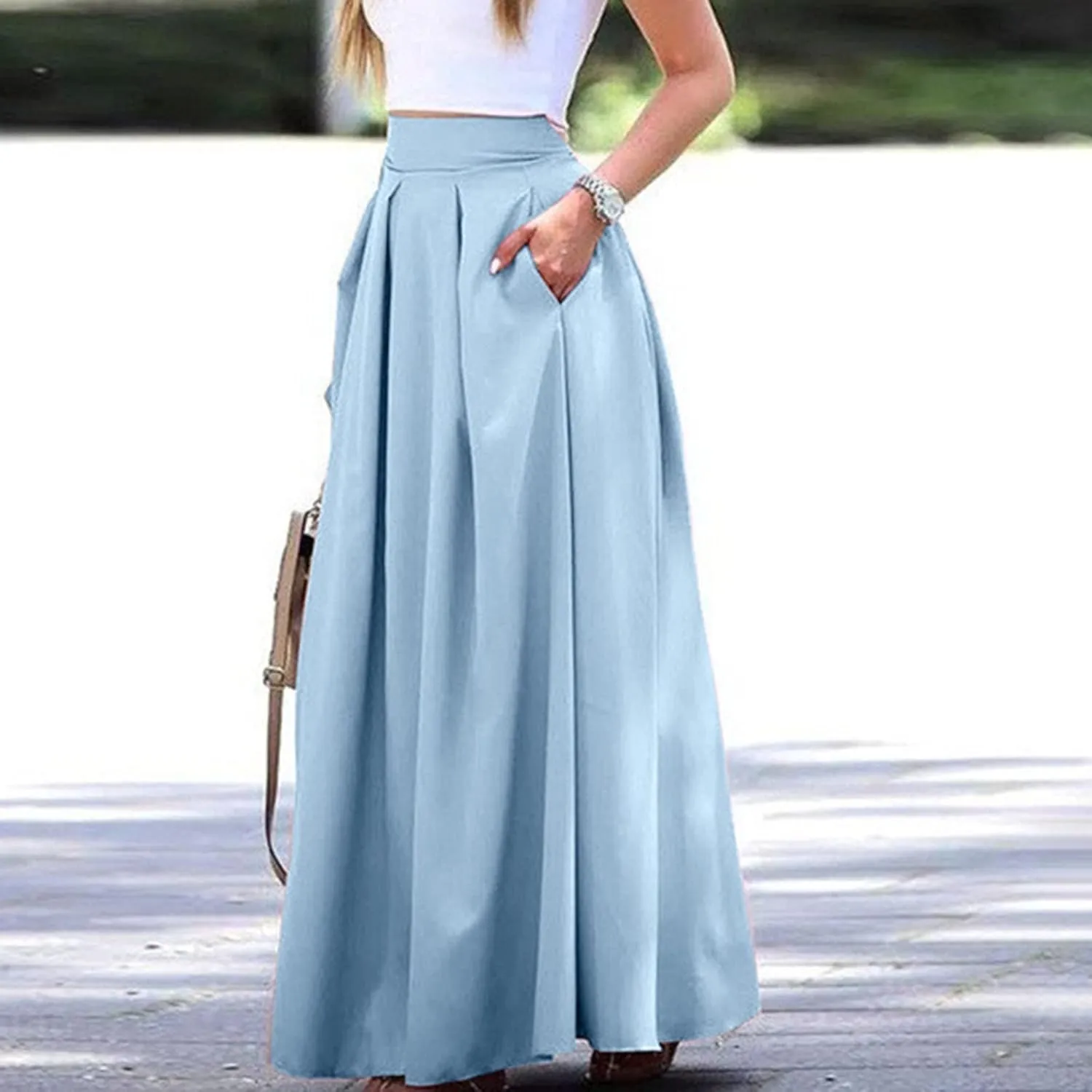 Women's Large Solid Color Pocket High Waist Ol Half Skirt Pleated Skirt Small Knit