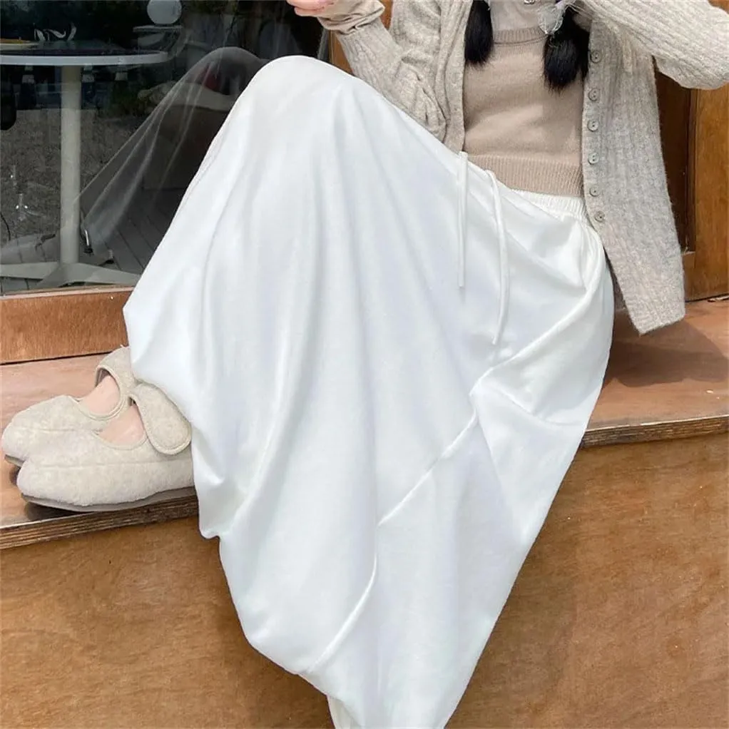 Women's Long Skirt Elastic Waist A-Line Solid Color Knitted Pleated Skirts