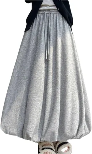 Women's Long Skirt Elastic Waist A-Line Solid Color Knitted Pleated Skirts