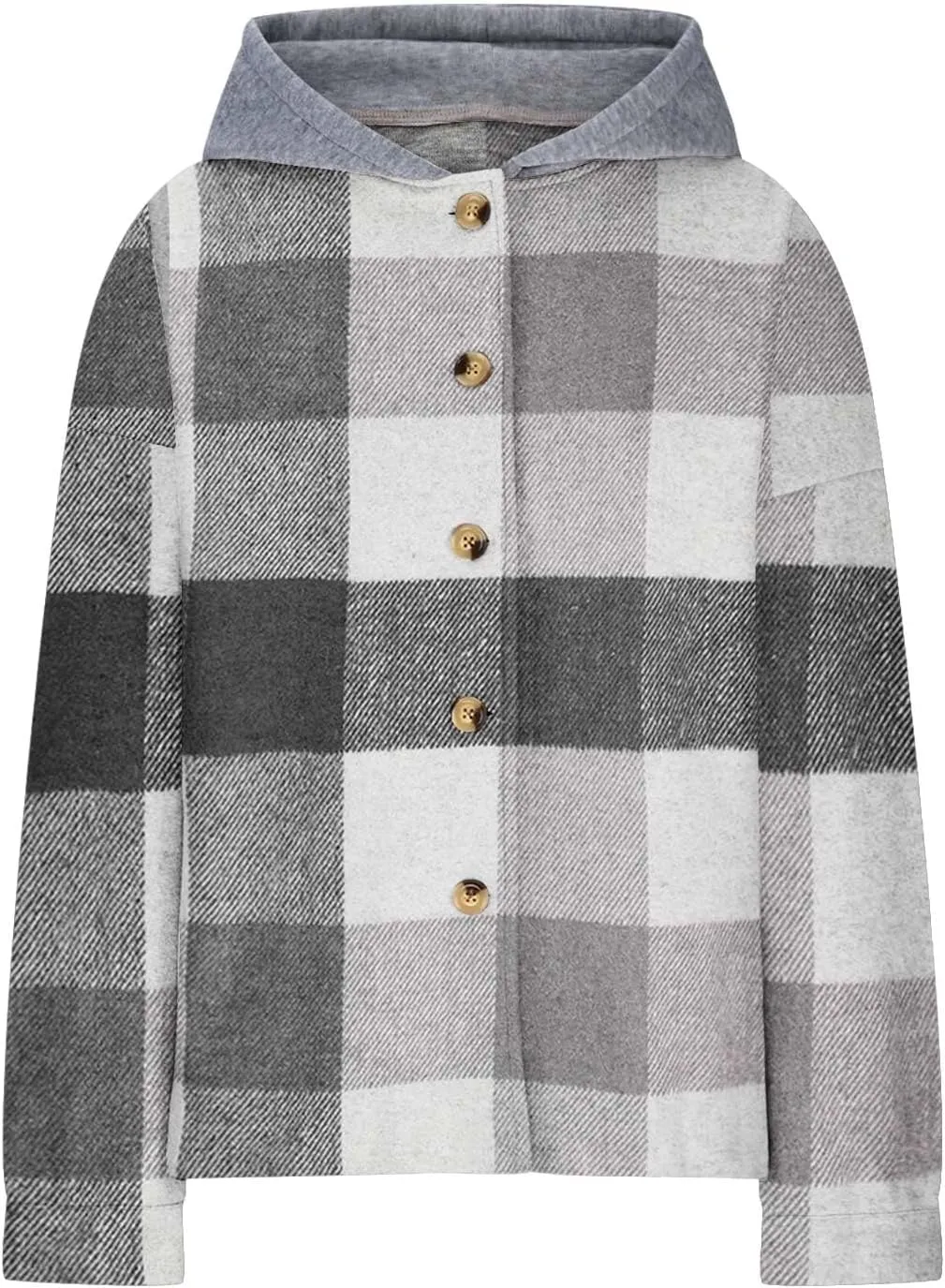 Womens Long Sleeve Button Down Plaid Shirts Casual Fall Fashion 2023 Flannel Shacket Hooded Jacket Hoodie Coats