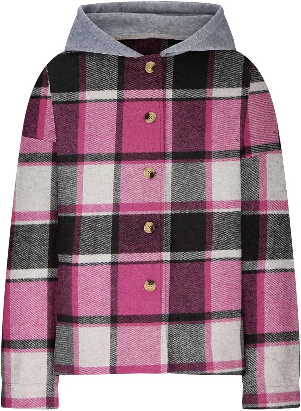 Womens Long Sleeve Button Down Plaid Shirts Casual Fall Fashion 2023 Flannel Shacket Hooded Jacket Hoodie Coats