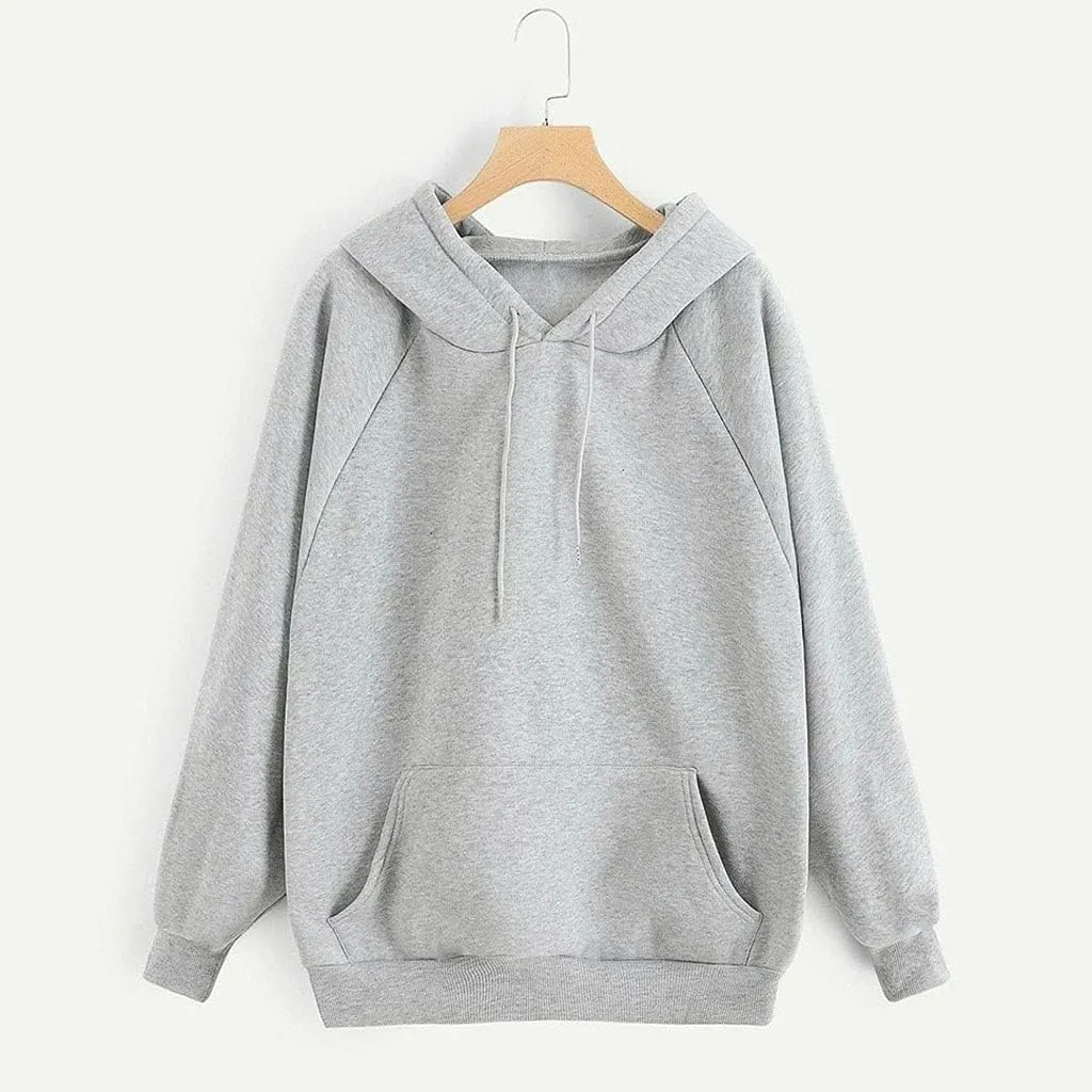 Women's Long Sleeve Fashion Hoodies Casual Oversized Loose Drawstring Pullover Crew Neck Long Sleeve Top with Pockets