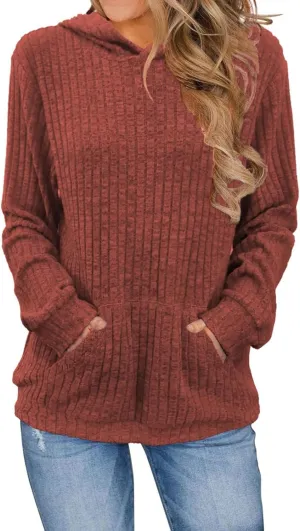 Womens Oversized Hoodies Casual Long Sleeve with Kangaroo Pocket Fall Fashion Waffle Knit Pullover Sweatshirts Tops