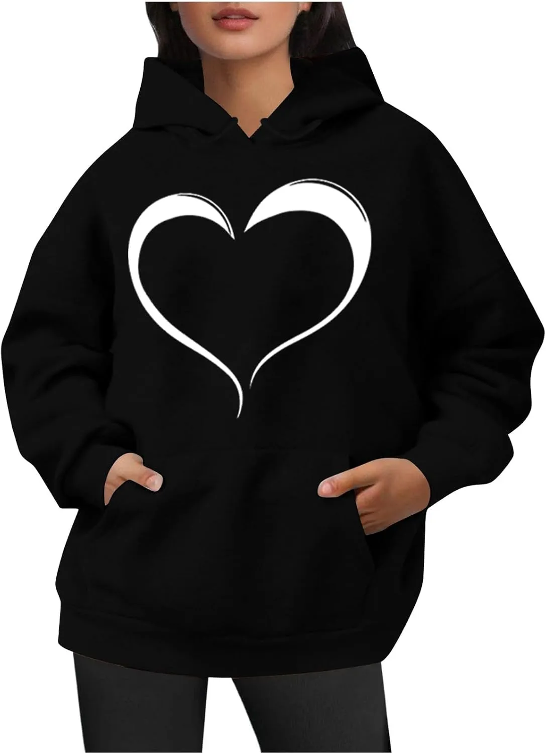 Womens Oversized Hoodies Cute Heart Printed Funny Teen Girls Hooded Sweatshirts Casual Baggy Pullover Tops for Outing