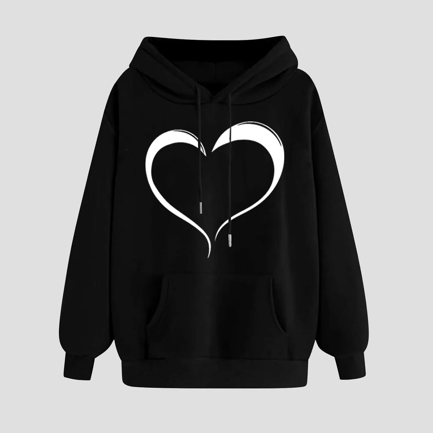 Womens Oversized Hoodies Cute Heart Printed Funny Teen Girls Hooded Sweatshirts Casual Baggy Pullover Tops for Outing