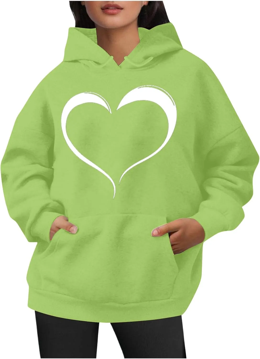 Womens Oversized Hoodies Cute Heart Printed Funny Teen Girls Hooded Sweatshirts Casual Baggy Pullover Tops for Outing