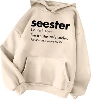 Womens Oversized Hoodies Letter Print Hooded Pullover Casual Sweatshirt 2024 Fashion Fall Clothes Outfits with