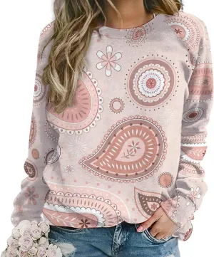 Womens Paisley Sweatshirt Oversized Loose Fit Novelty Graphic Crewneck Sweatshirts Casual Raglan Long Sleeve Tops Shirt