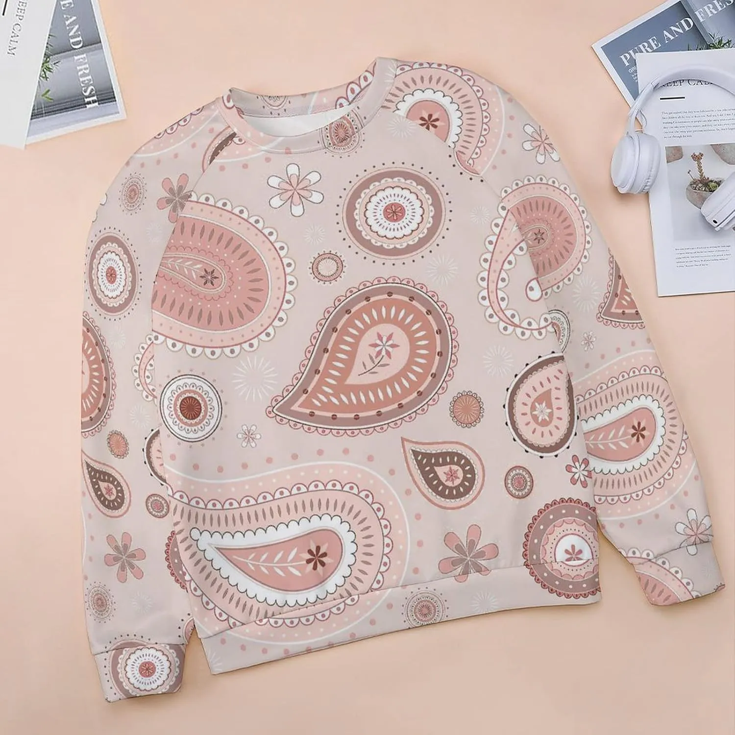 Womens Paisley Sweatshirt Oversized Loose Fit Novelty Graphic Crewneck Sweatshirts Casual Raglan Long Sleeve Tops Shirt