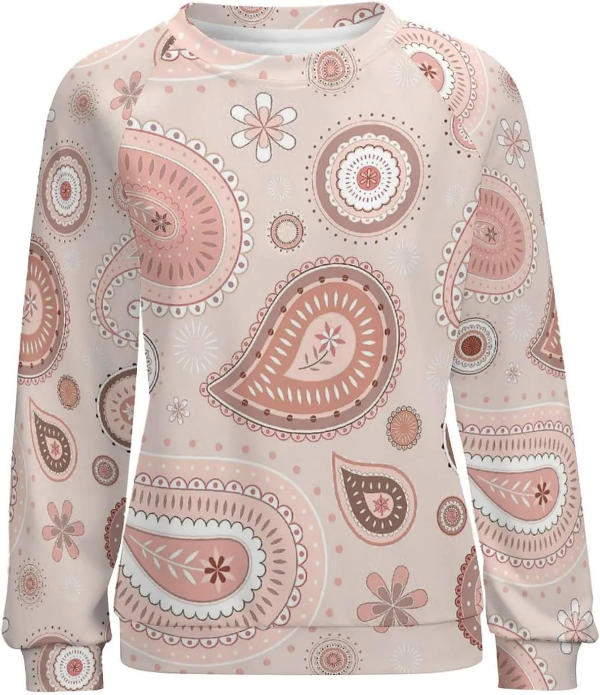 Womens Paisley Sweatshirt Oversized Loose Fit Novelty Graphic Crewneck Sweatshirts Casual Raglan Long Sleeve Tops Shirt