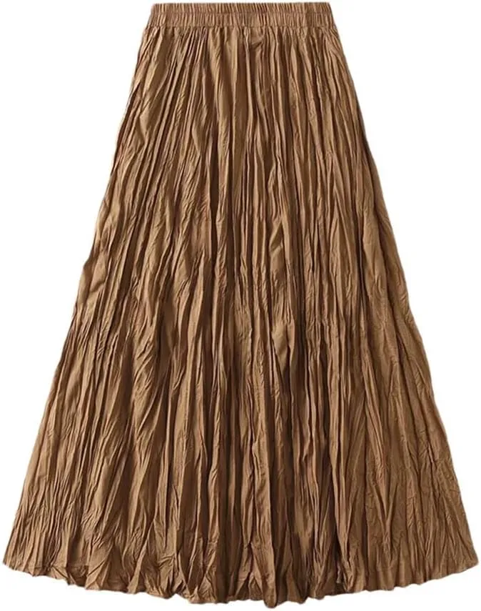 Women's Pleated Long Skirt A-Line High Waist All-Match Long Skirt