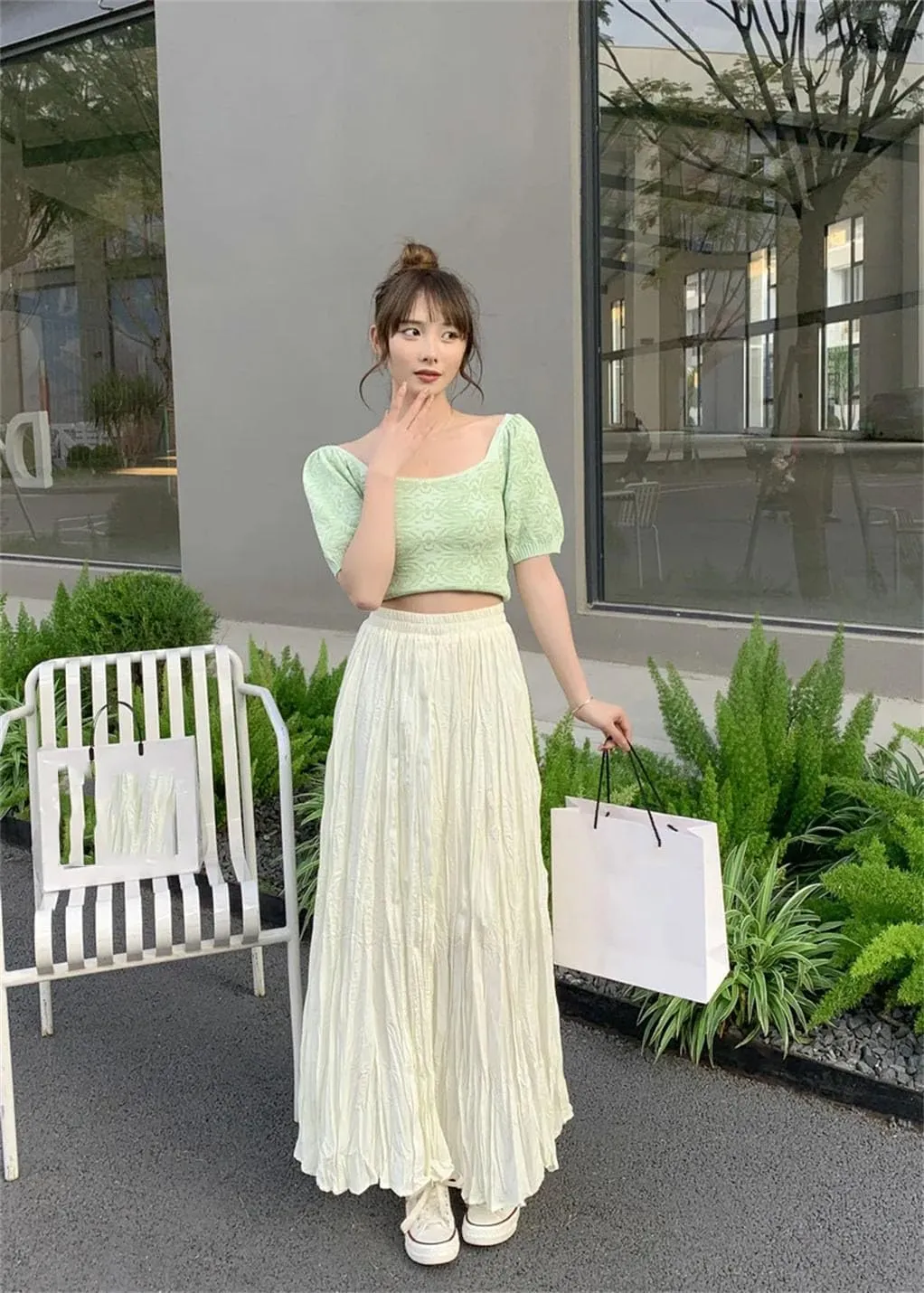 Women's Pleated Long Skirt A-Line High Waist All-Match Long Skirt