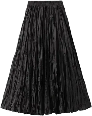 Women's Pleated Long Skirt A-Line High Waist All-Match Long Skirt