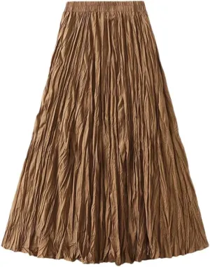 Women's Pleated Long Skirt A-Line High Waist All-Match Long Skirt