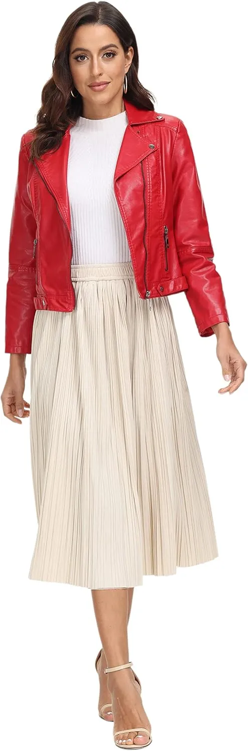 Women's Pleated Midi Skirt Casual A-line High Waist Flared Swing Skirt