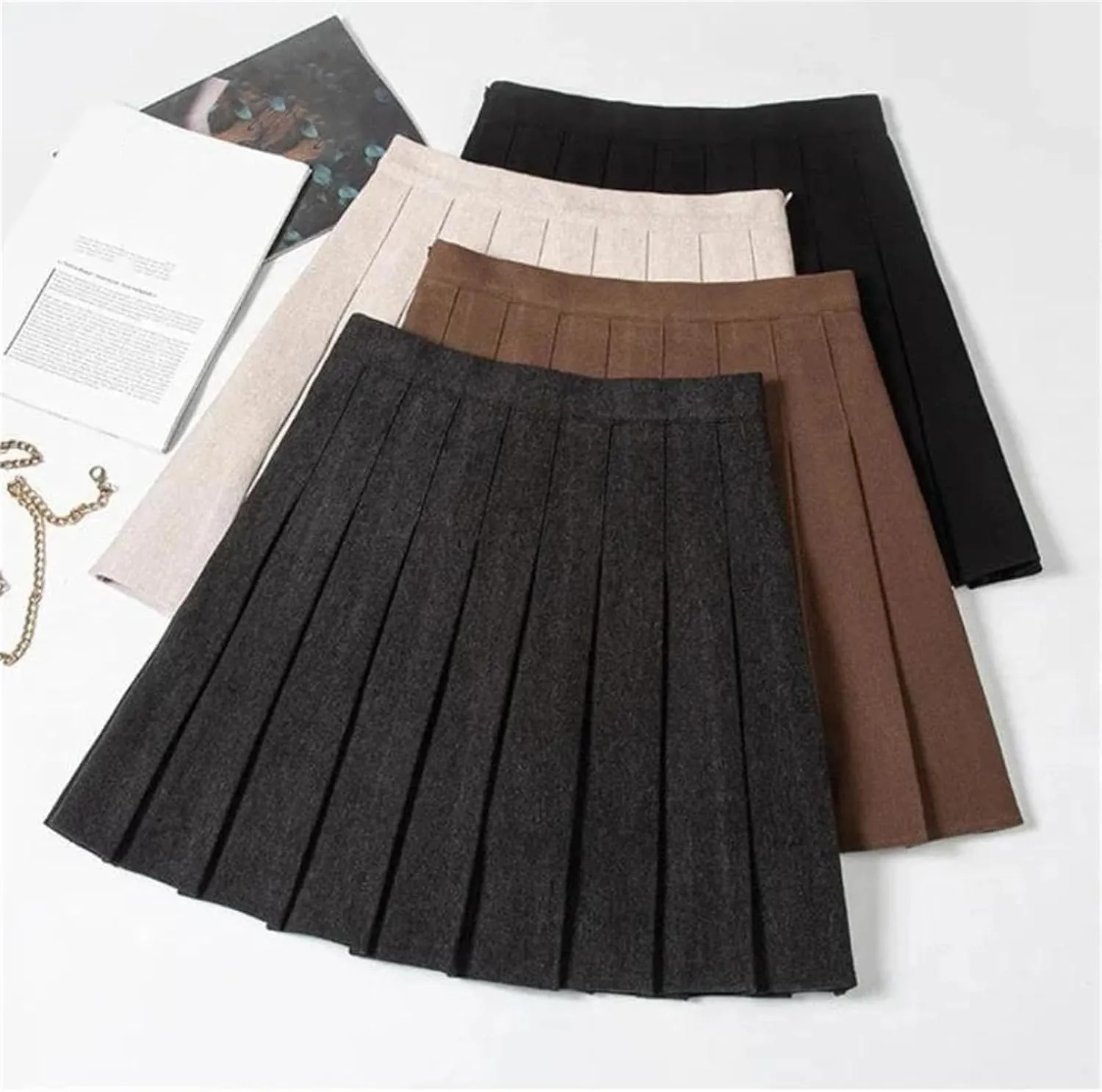 Womens Pleated Mini Skirt School Uniform High Waisted A-Line Skater Skirts Golf Skort