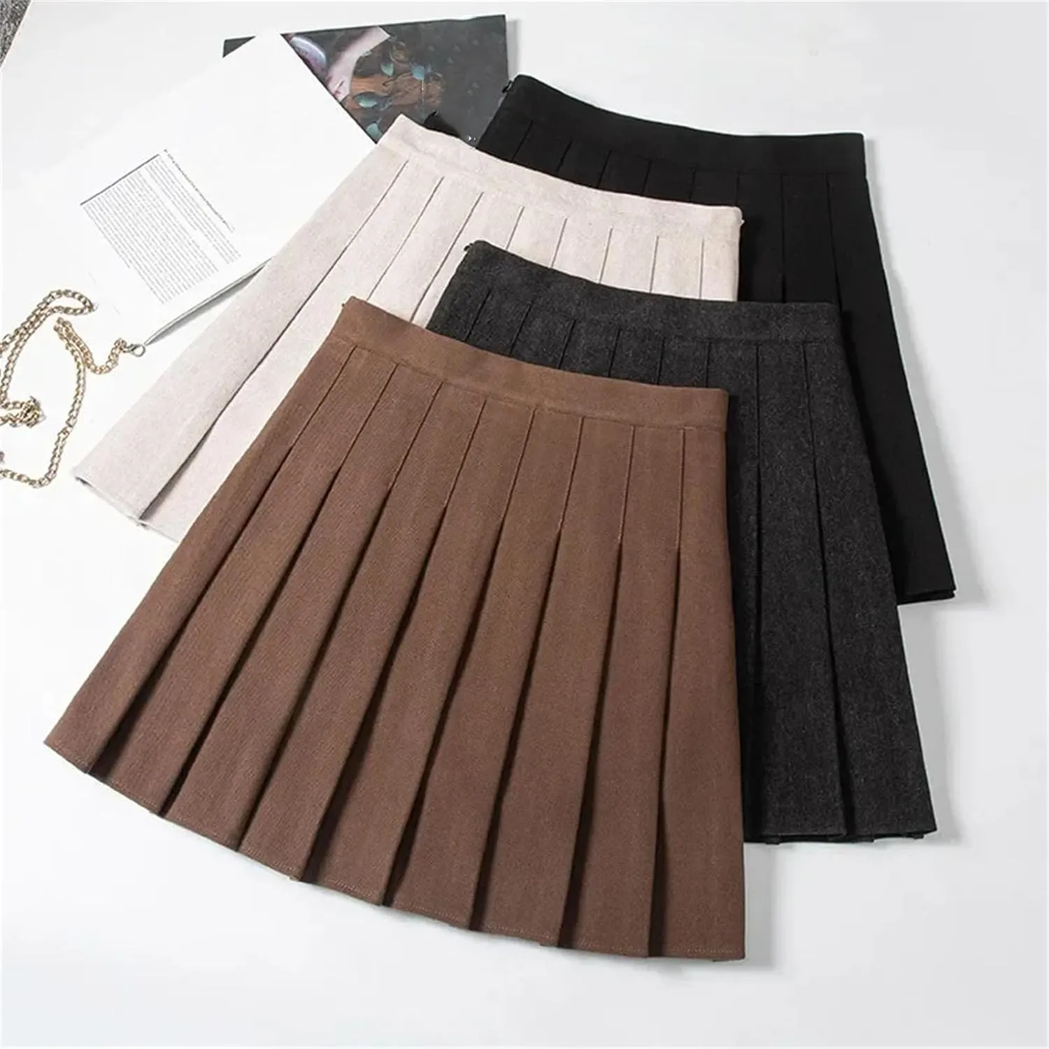 Womens Pleated Mini Skirt School Uniform High Waisted A-Line Skater Skirts Golf Skort