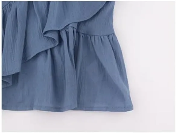 Women's Ruffled V-Neck Sleeveless Puffy Camisole Summer Back Slim Short Sling Tops