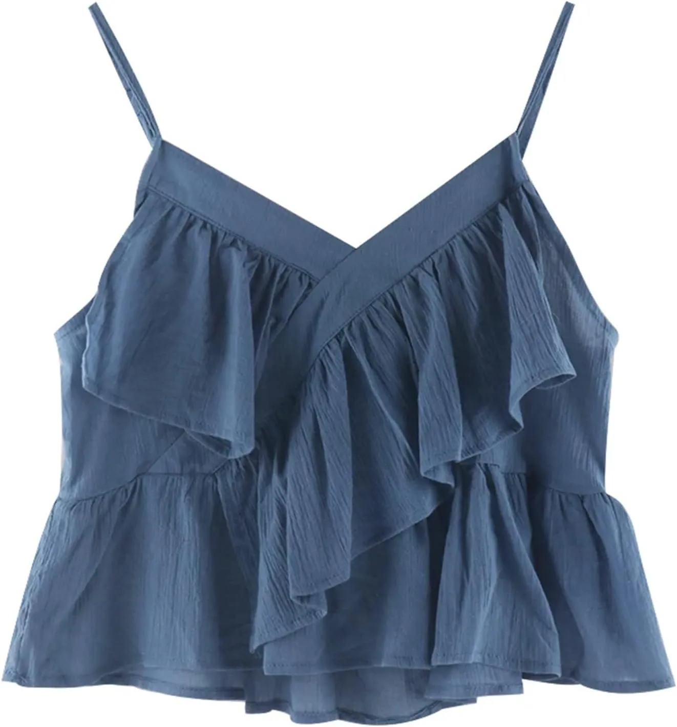 Women's Ruffled V-Neck Sleeveless Puffy Camisole Summer Back Slim Short Sling Tops