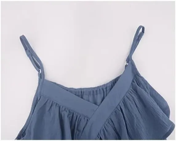 Women's Ruffled V-Neck Sleeveless Puffy Camisole Summer Back Slim Short Sling Tops