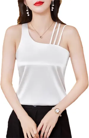Women's Satin Camisole Shirt Sexy Sleeveless Tank Tops Solid Color Back Crossed Summer Vest