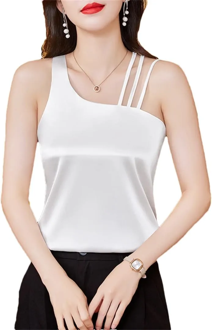 Women's Satin Camisole Shirt Sexy Sleeveless Tank Tops Solid Color Back Crossed Summer Vest