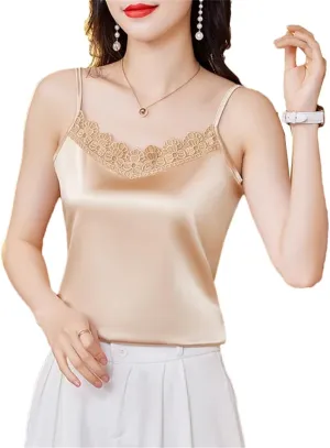Women's Sexy Lace Patchwork Tank Top Summer Sleeveless Camisole Shirt