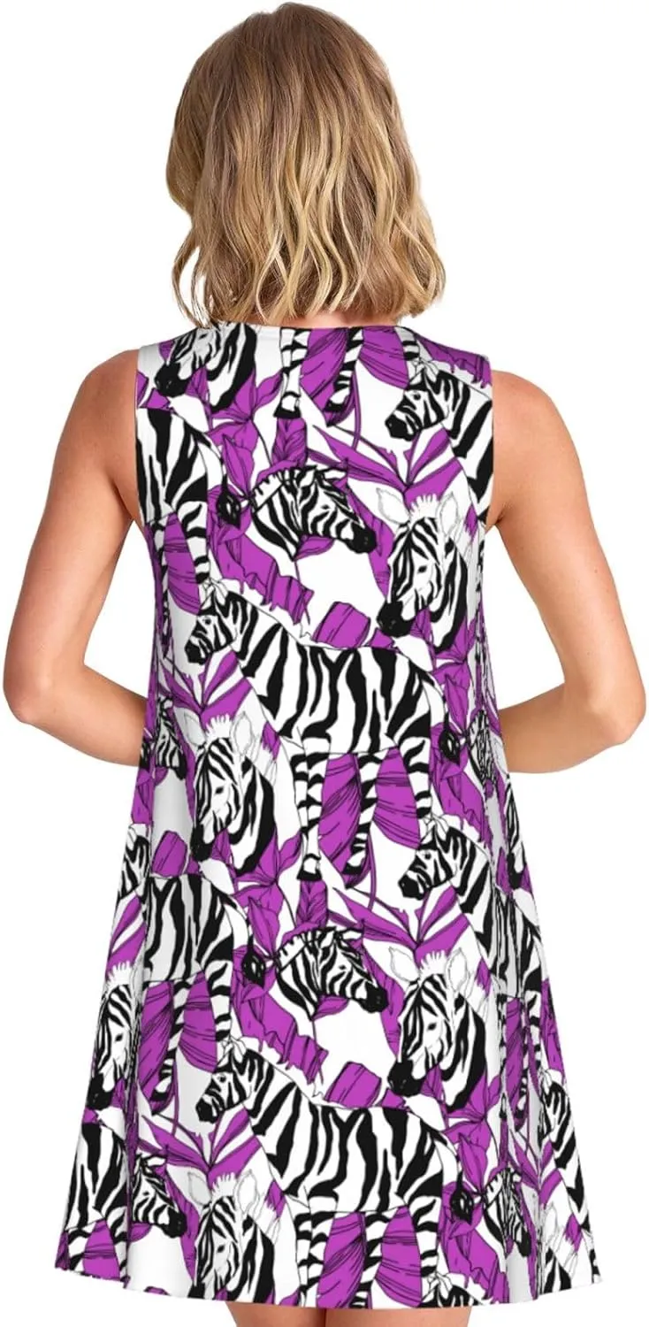 Womens Sleeveless Dress A-Line Flare Tank Dress Loose Sun Dresses Summer Flowy Swing Sundress Round Neck Outfit