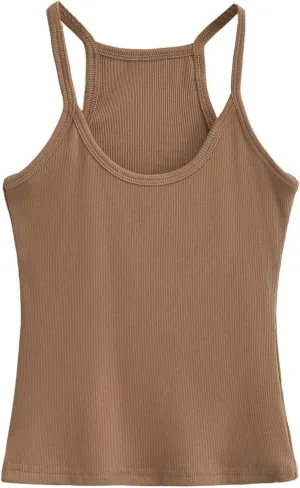 Women's Stretch Thin Camisole Summer Round Neck Casual Short Knit Tank Top