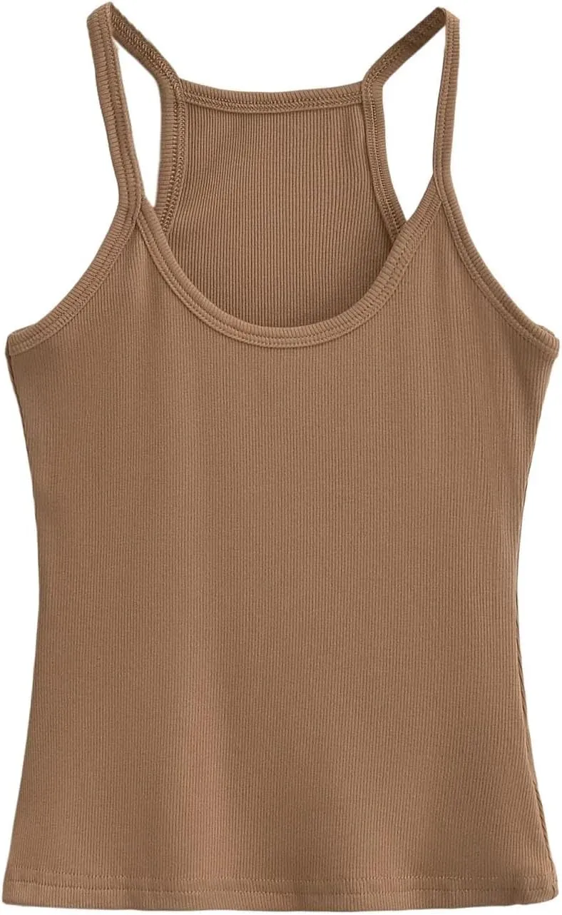 Women's Stretch Thin Camisole Summer Round Neck Casual Short Knit Tank Top